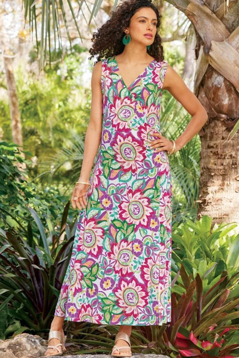 Vestido Largo Malee de Soft Surroundings - Diseño Tropical Jardín del Río, Estilo Boho Cómodo