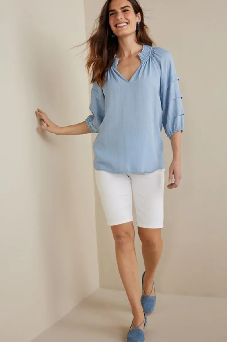 Blusa Aireada Marisol en Tencel y Chambray Claro - Confección Suave de Soft Surroundings