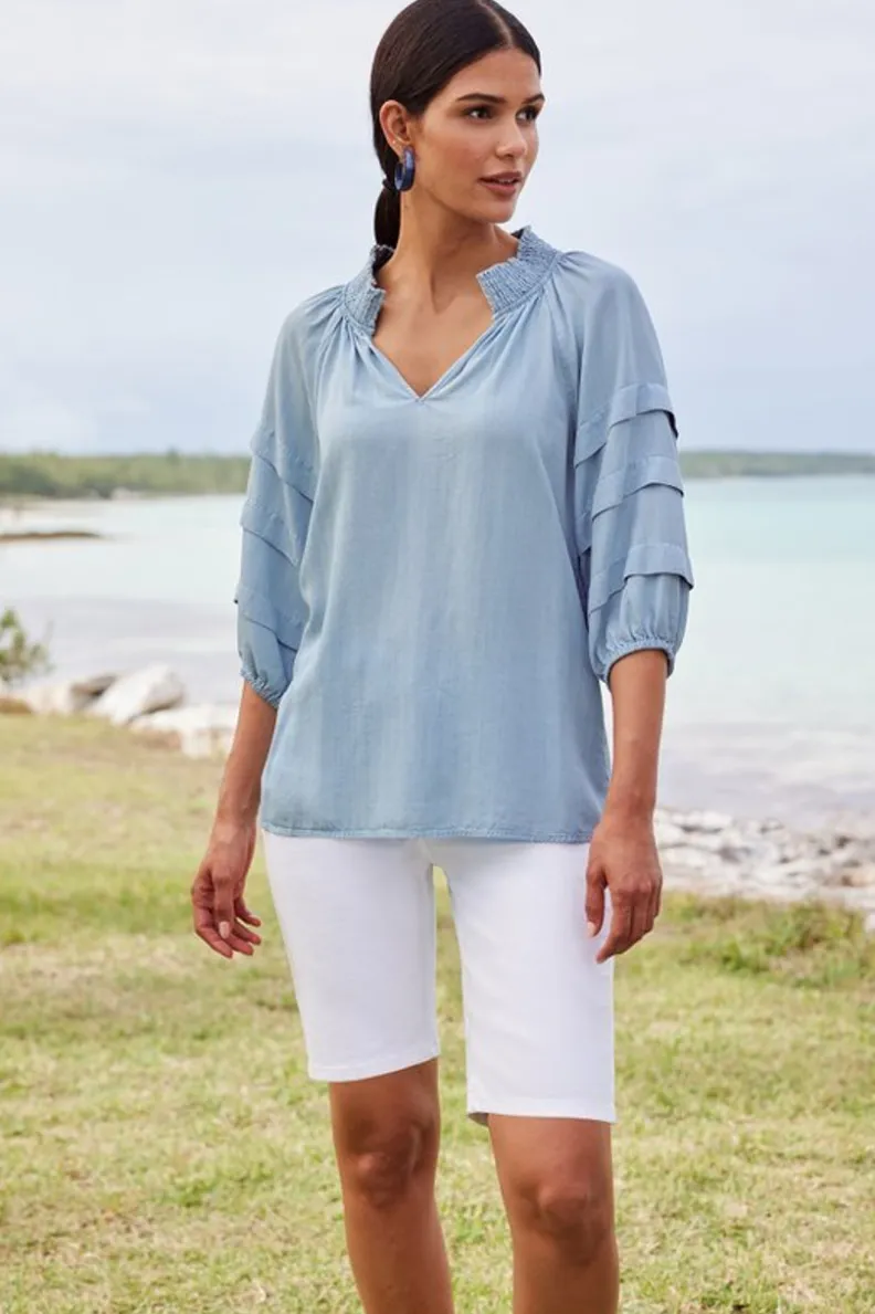 Blusa Aireada Marisol en Tencel y Chambray Claro - Confección Suave de Soft Surroundings