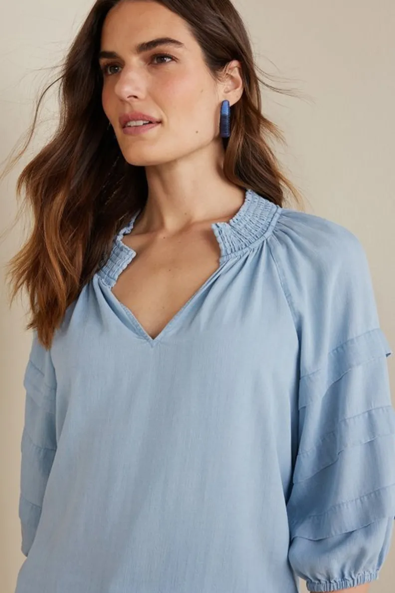 Blusa Aireada Marisol en Tencel y Chambray Claro - Confección Suave de Soft Surroundings