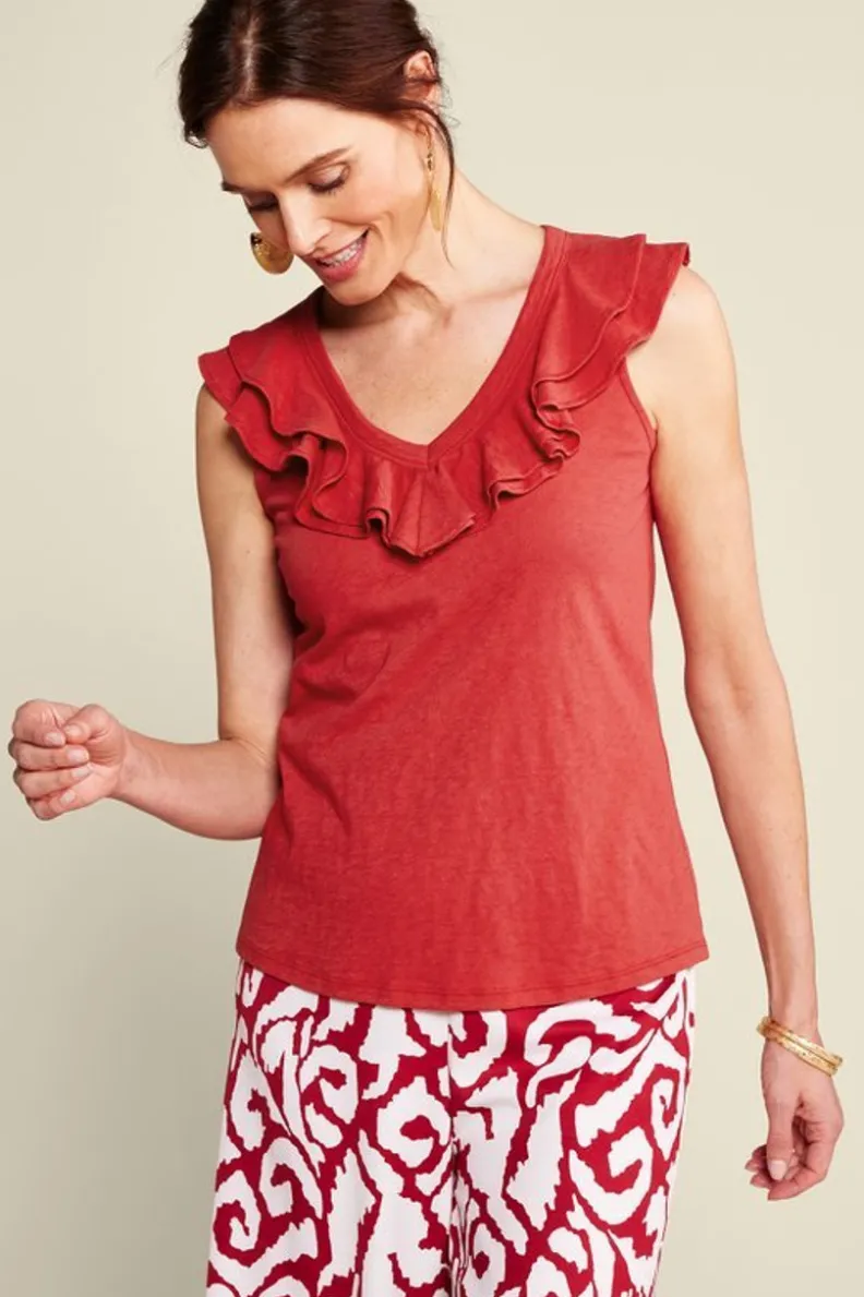 Camiseta Estilo Marybeth con Detalles de Volantes - Colección Belleza Americana de Entornos Suaves