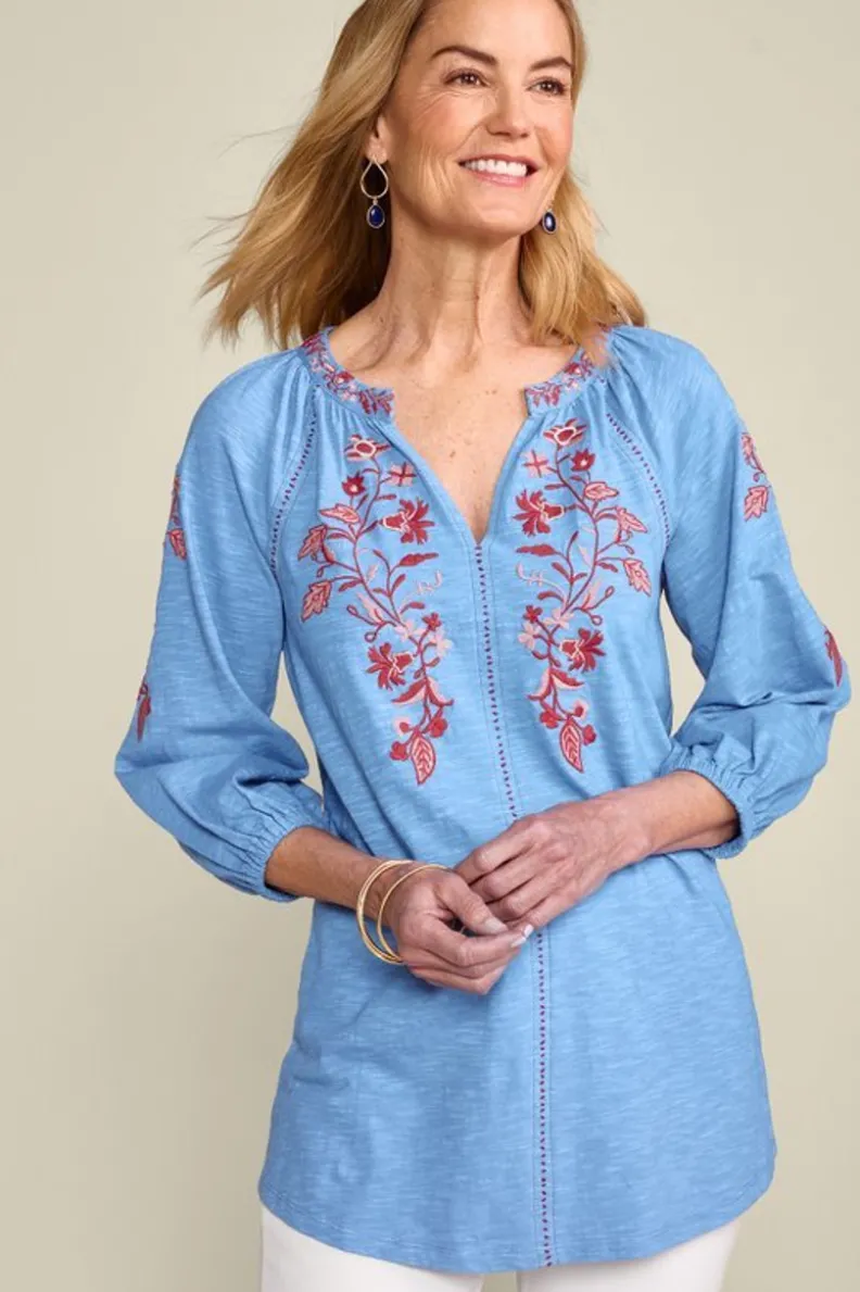 Túnicas Elegantes Meagan con Leggings - Confort Inigualable Soft Surroundings en Azul Aciano