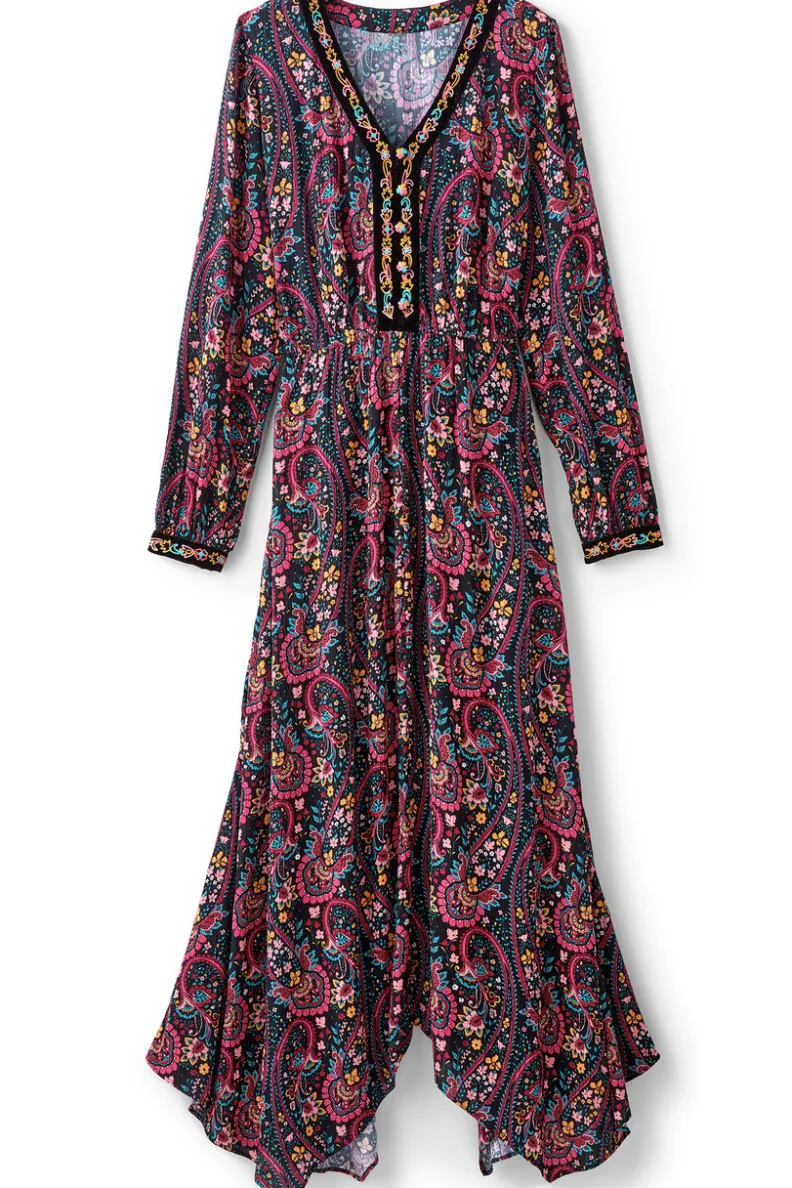 Vestido Largo Meena: Estilo Boho con Estampado Paisley Jardín y Detalles Multicolor - Soft Surroundings
