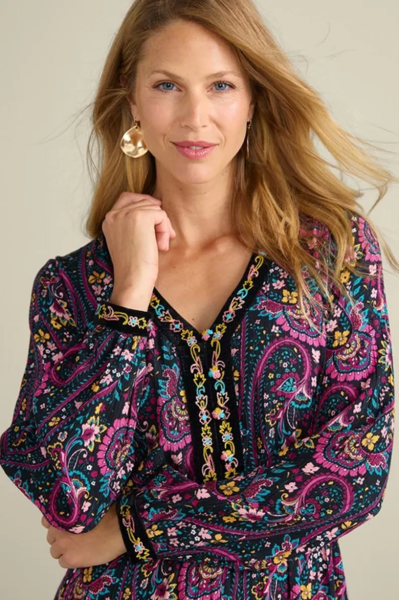 Vestido Largo Meena: Estilo Boho con Estampado Paisley Jardín y Detalles Multicolor - Soft Surroundings
