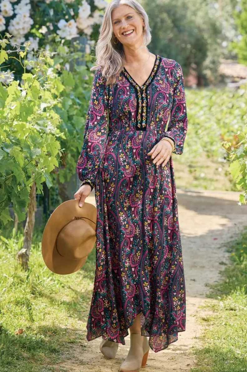 Vestido Largo Meena: Estilo Boho con Estampado Paisley Jardín y Detalles Multicolor - Soft Surroundings