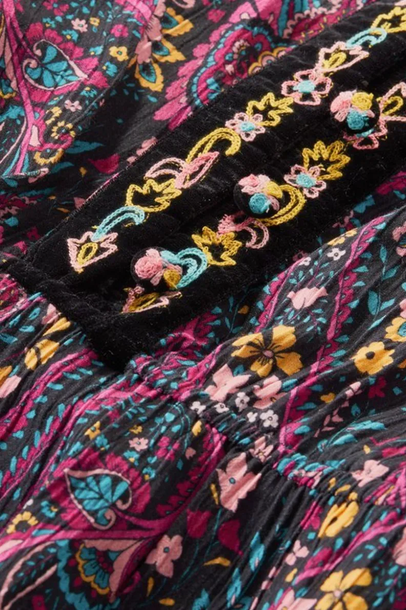 Vestido Largo Meena: Estilo Boho con Estampado Paisley Jardín y Detalles Multicolor - Soft Surroundings