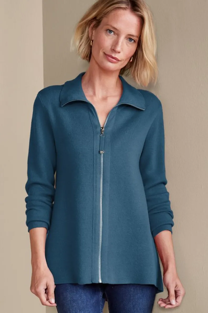 Chaqueta Cardigán Meria con Cremallera - Soft Surroundings | Suéteres y Abrigos Cálidos