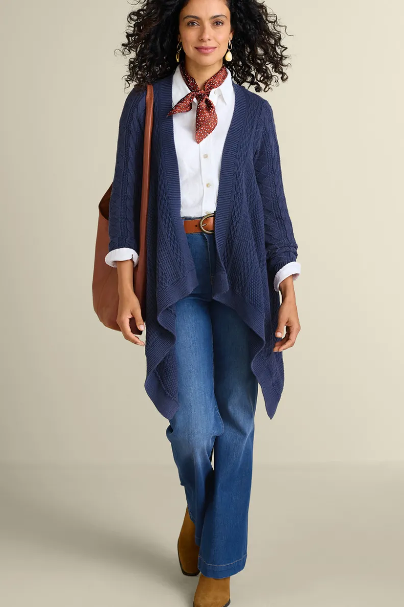 Cárdigan Acogedor Minah en Punto Trenza - Azul Denim para Otoño-Invierno de Soft Surroundings