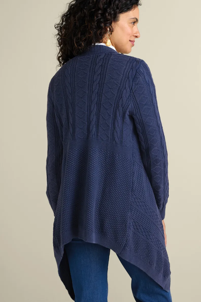Cárdigan Acogedor Minah en Punto Trenza - Azul Denim para Otoño-Invierno de Soft Surroundings