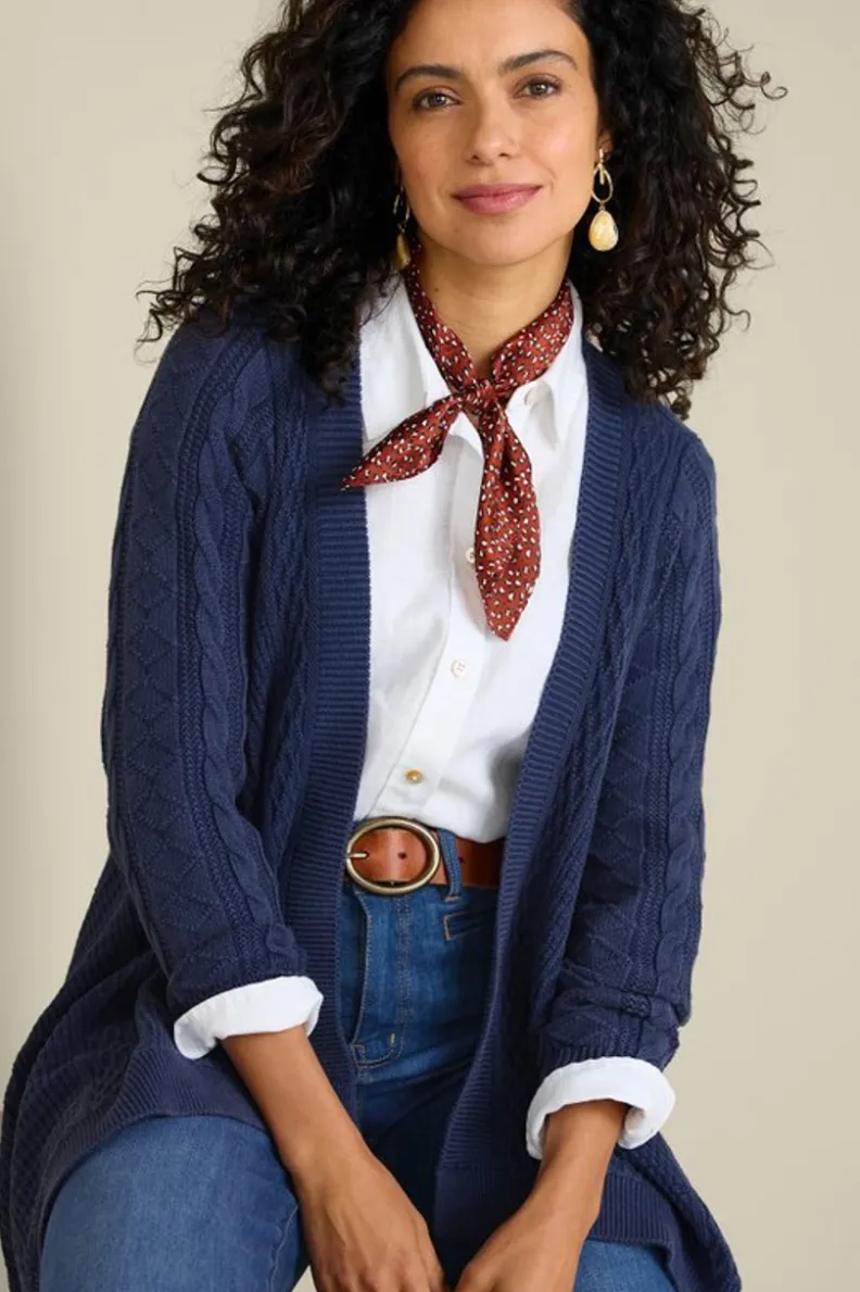 Cárdigan Acogedor Minah en Punto Trenza - Azul Denim para Otoño-Invierno de Soft Surroundings