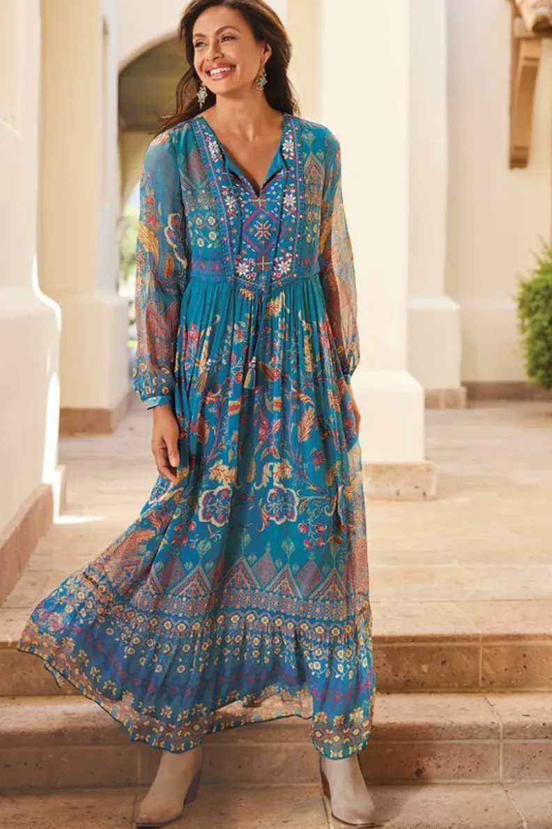 Vestido Elegante Mira Pani de Soft Surroundings - Tonos Azules Brisa Marina