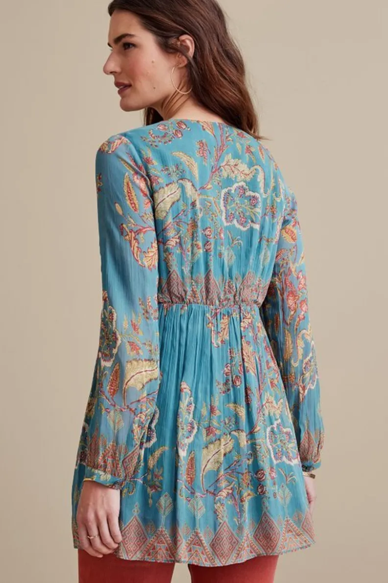 Túnica Mirapani de Soft Surroundings - Conjunto elegante en tono azul Ayaletta con leggings coordinados
