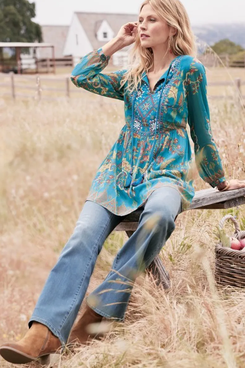 Túnica Mirapani de Soft Surroundings - Conjunto elegante en tono azul Ayaletta con leggings coordinados
