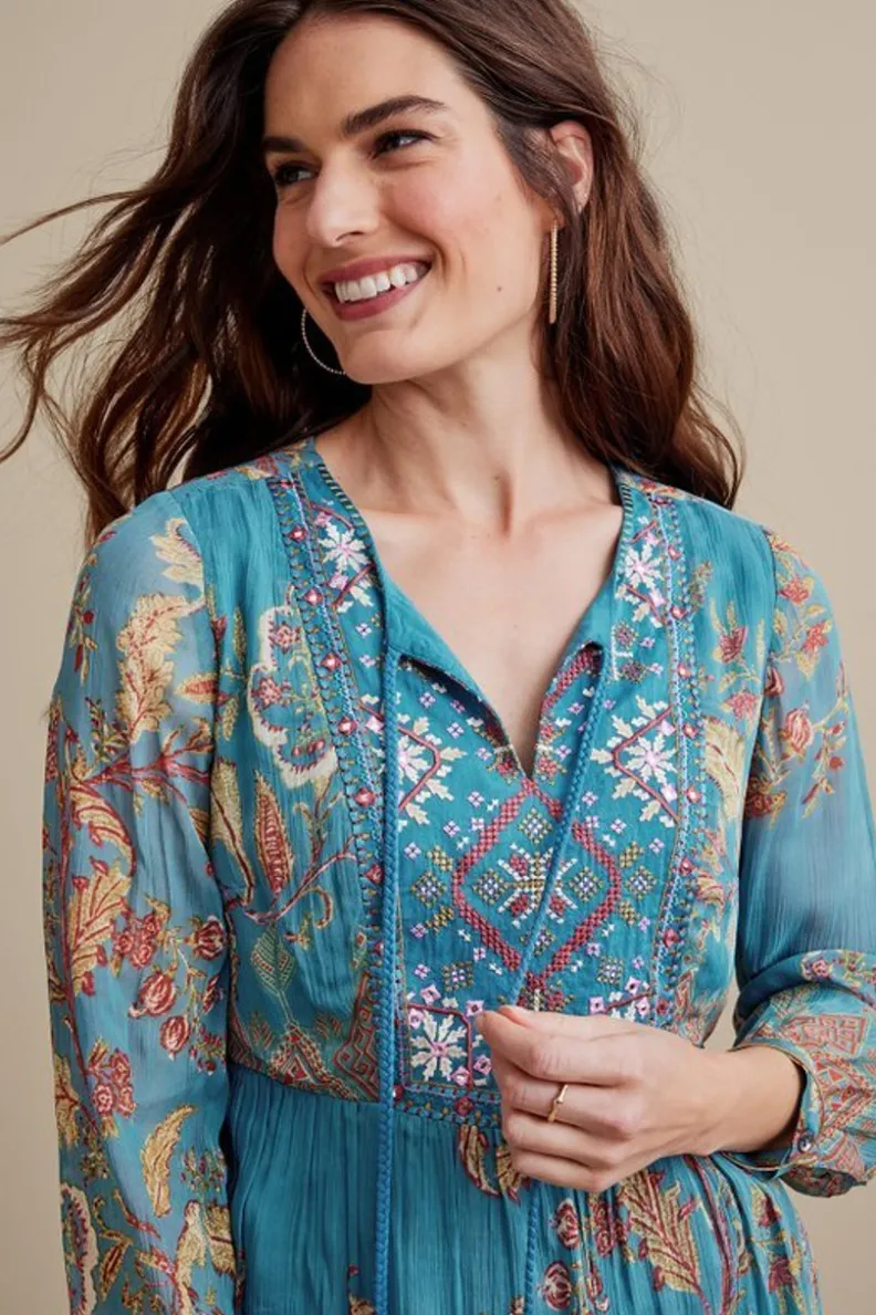 Túnica Mirapani de Soft Surroundings - Conjunto elegante en tono azul Ayaletta con leggings coordinados