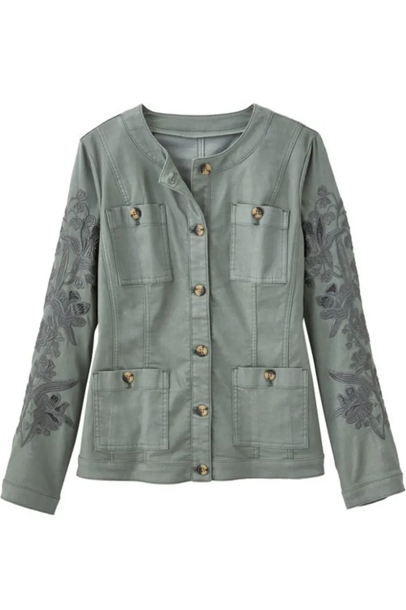 Chaqueta Utilitaria Monterey para Mujer - Verde Agave | Diseño Práctico de Soft Surroundings | Abrigos Ligeros y Versátiles