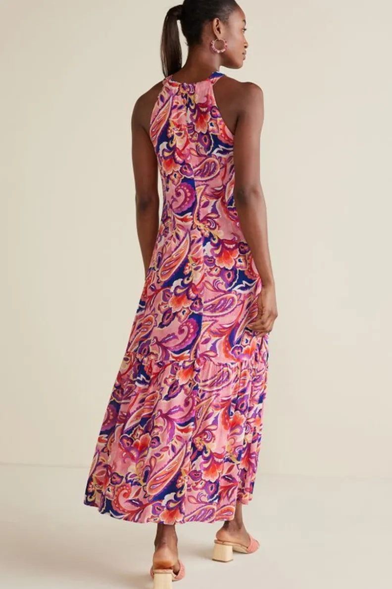 Vestido Largo Transpirable Nalani con Detalles en Gasas - Estampado Coral y Motivos Tropicales, Colección Soft Surroundings