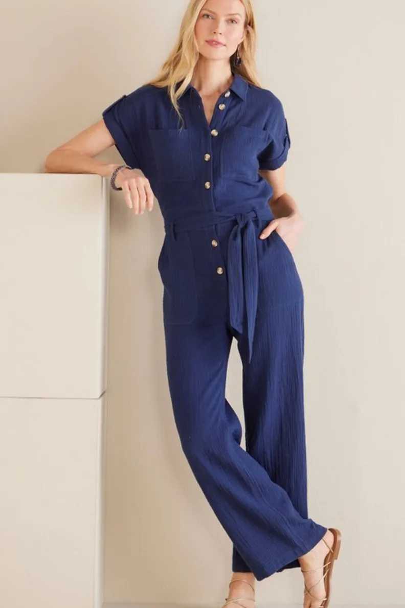 Overoles y Vestidos | Jumpsuit Flotante Natasha en Gasas Suaves - Azul Marino de Soft Surroundings (Confortable y Estiloso)