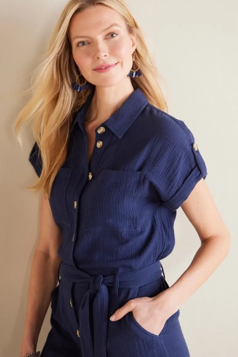 Overoles y Vestidos | Jumpsuit Flotante Natasha en Gasas Suaves - Azul Marino de Soft Surroundings (Confortable y Estiloso)