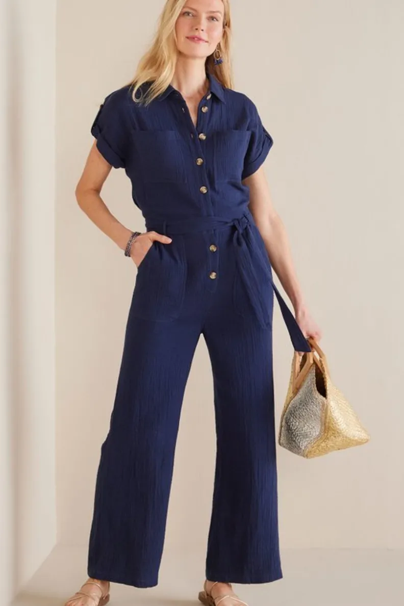 Overoles y Vestidos | Jumpsuit Flotante Natasha en Gasas Suaves - Azul Marino de Soft Surroundings (Confortable y Estiloso)