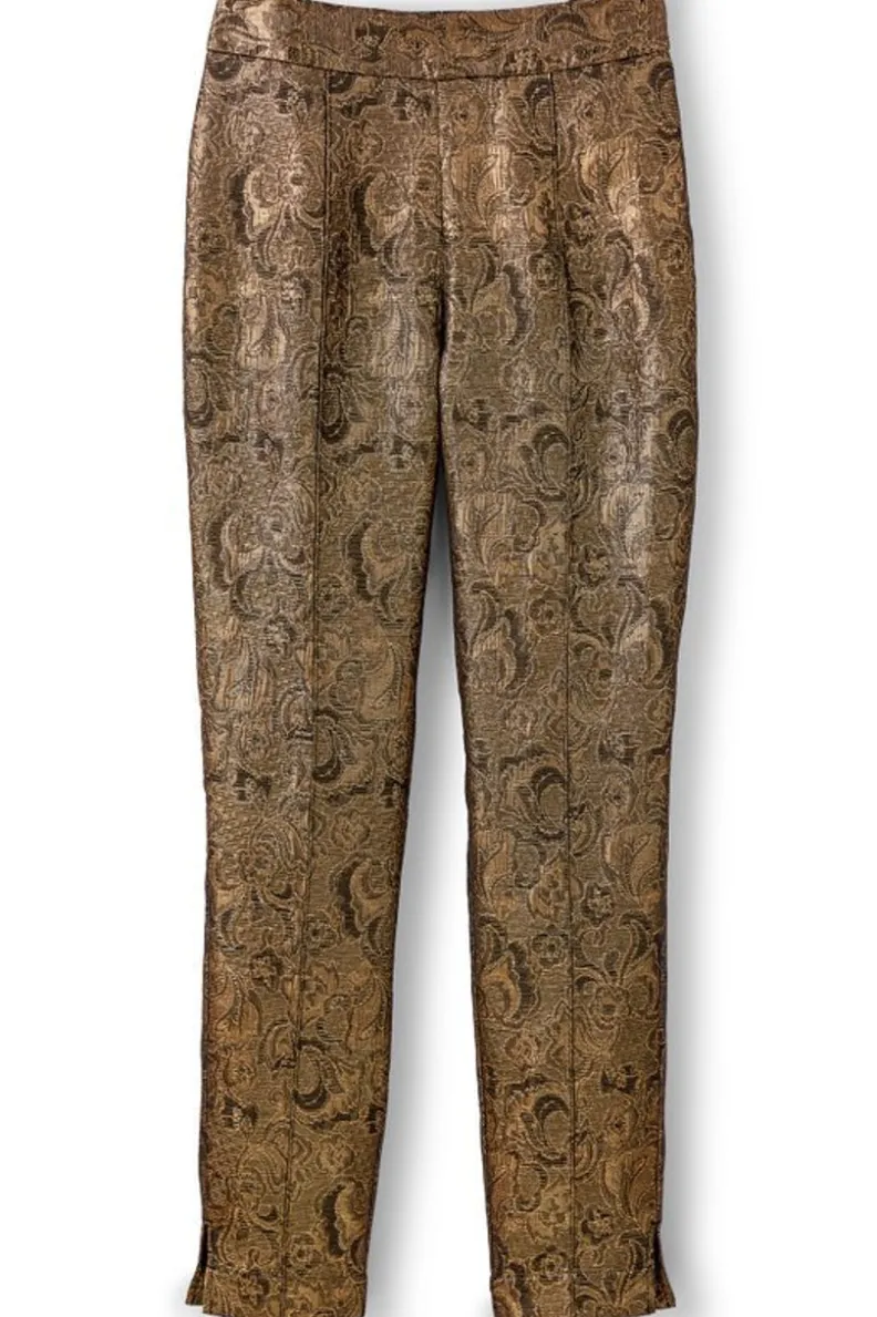 Pantalón Jacquard Nevina - Estampado Floral Dorado en Tejido Suave con Diseño Exclusivo