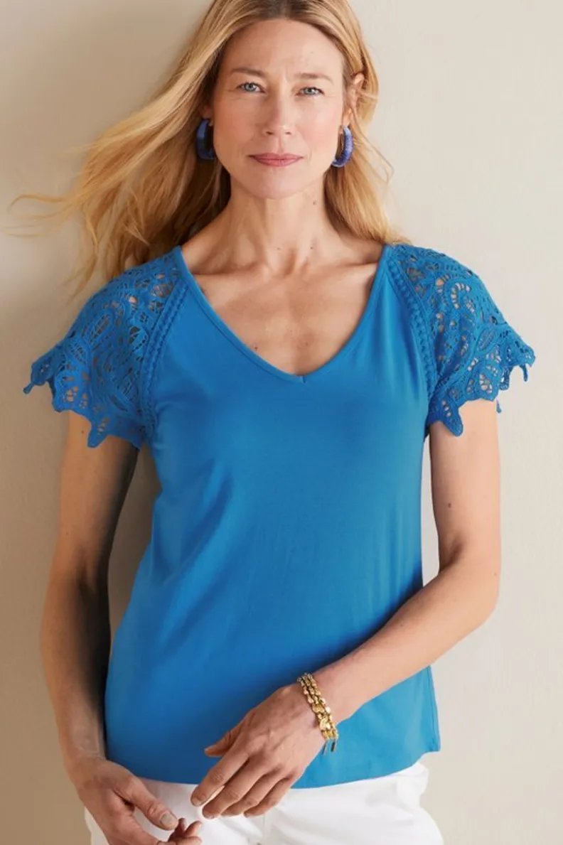 Camiseta Nikita con mangas de encaje en azul francés - Tops casuales de Soft Surroundings