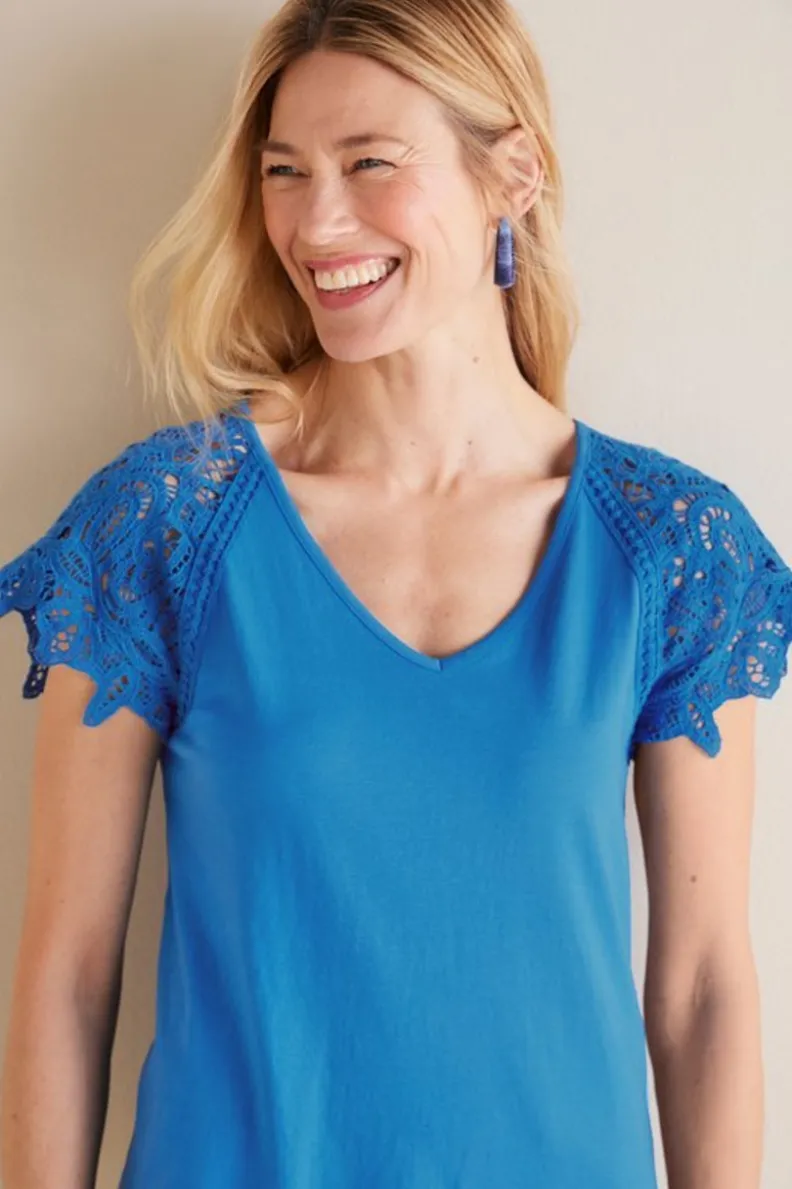 Camiseta Nikita con mangas de encaje en azul francés - Tops casuales de Soft Surroundings