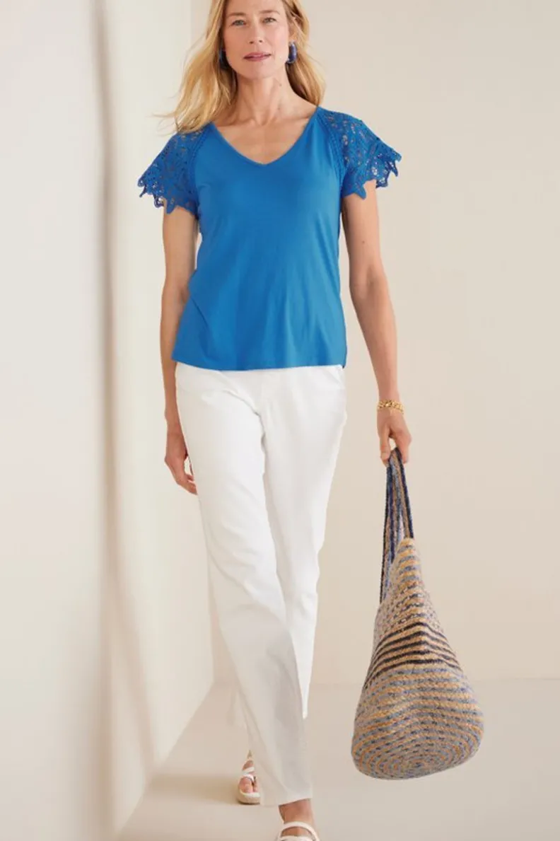 Camiseta Nikita con mangas de encaje en azul francés - Tops casuales de Soft Surroundings