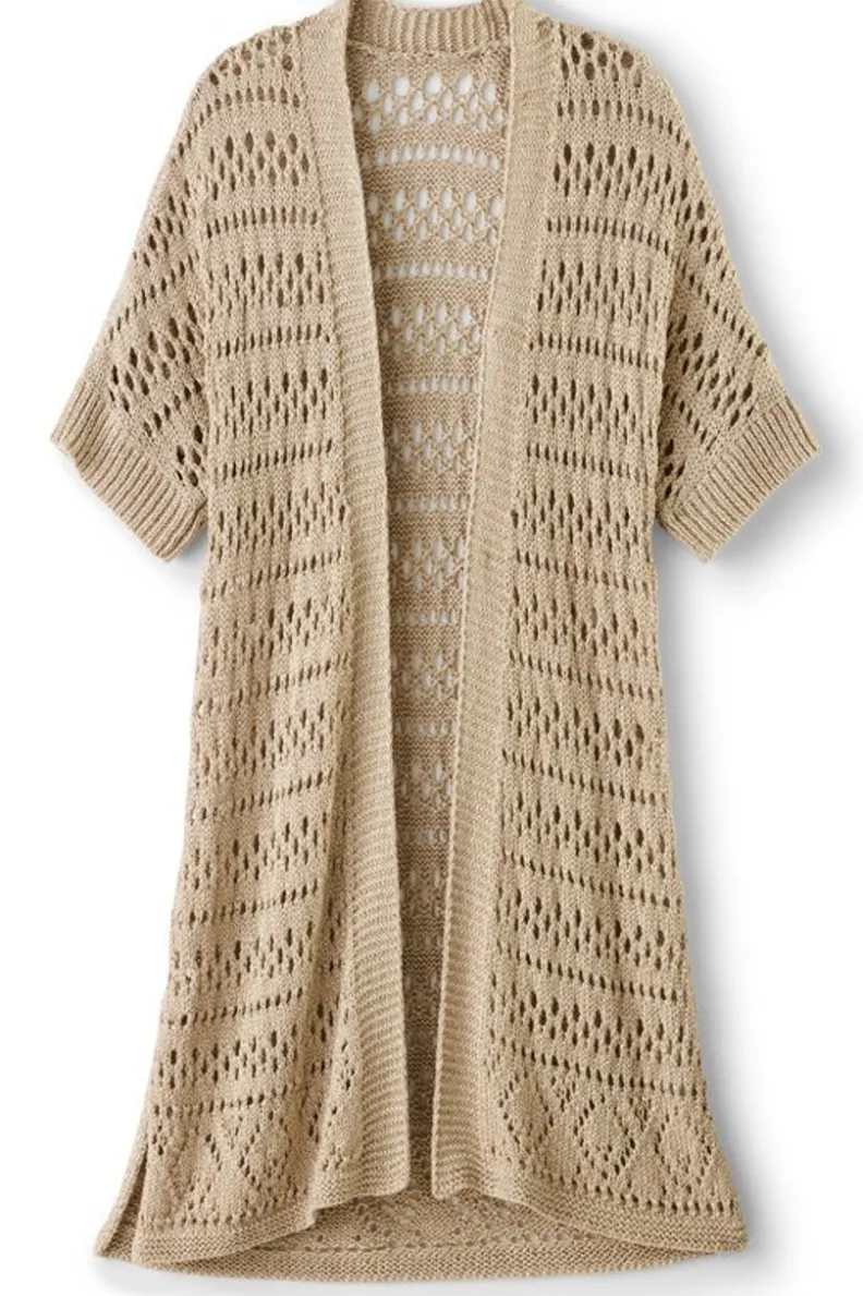 Cárdigan Opalescente con Brillo Sutil en Tono Sésamo - Suéteres y Chaquetas Versátiles de Soft Surroundings