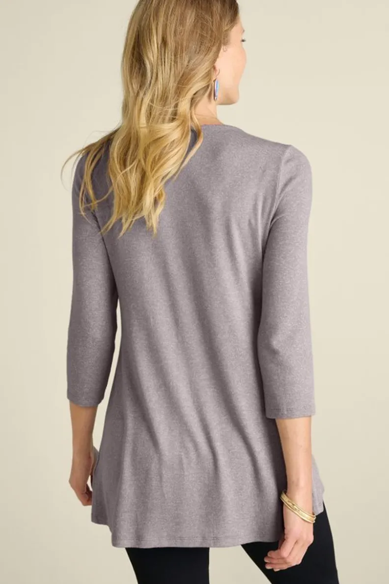 Blusas Elegantes: Túnica Ophelia en Gris Melange de Soft Surroundings - Conjunto Cómodo con Leggings