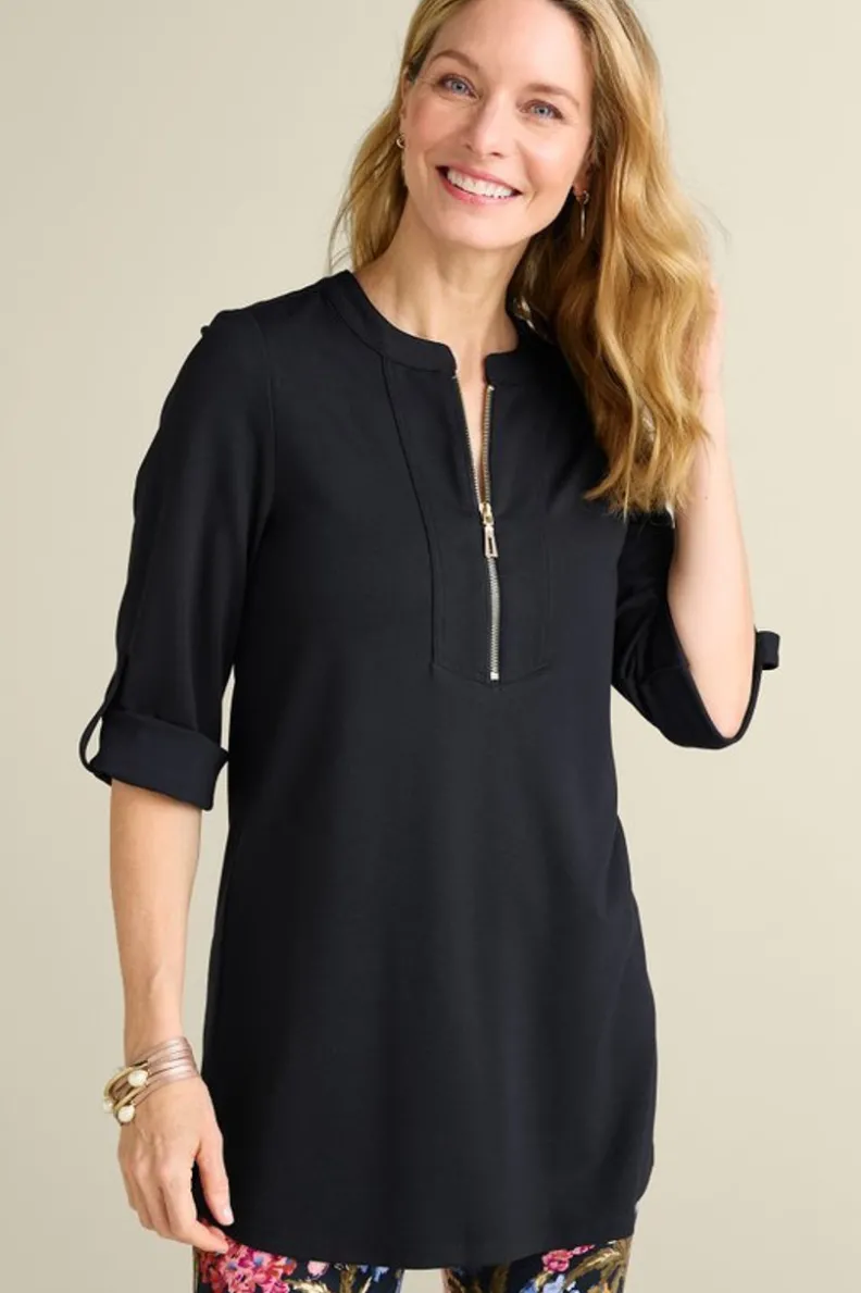Blusa Elegante | Túnica Negra de Soft Surroundings - Diseño Patricia Ponte en Tejido Suave