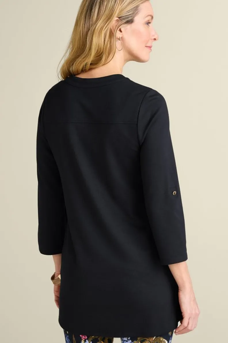 Blusa Elegante | Túnica Negra de Soft Surroundings - Diseño Patricia Ponte en Tejido Suave