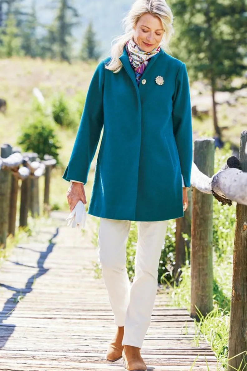 Abrigo Rachel Swing de Soft Surroundings - Azul Marino Clásico · Chaquetas de Invierno con Corte Fluido · Tela Suave Premium 2024