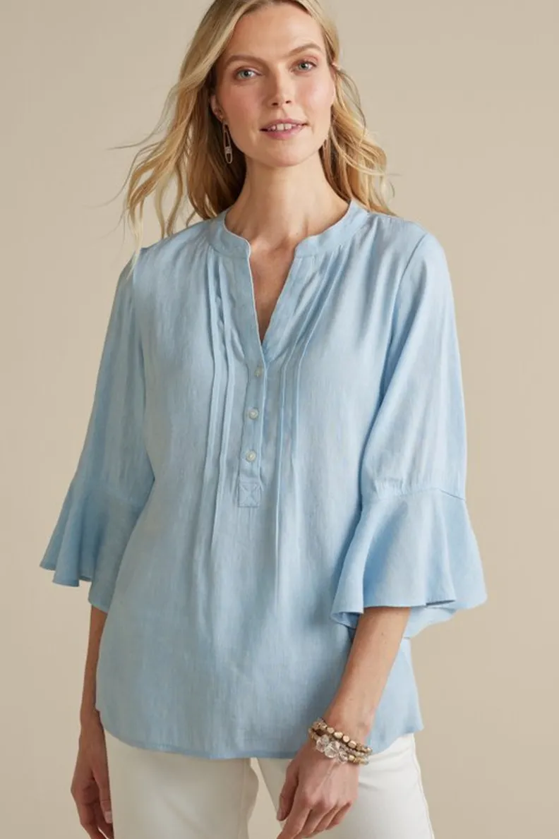 Blusa Casual Raisa en Mezcla de Lino - Tops-Soft Surroundings en Tonos Azul Campanilla