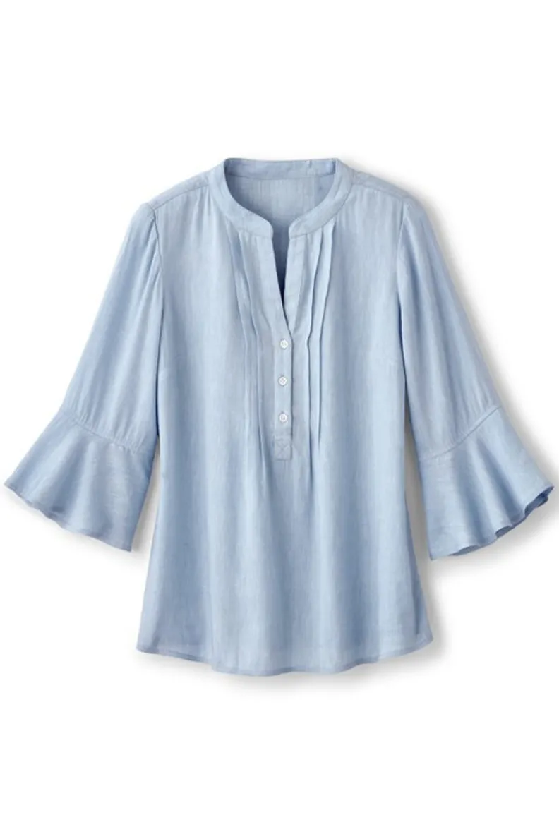 Blusa Casual Raisa en Mezcla de Lino - Tops-Soft Surroundings en Tonos Azul Campanilla