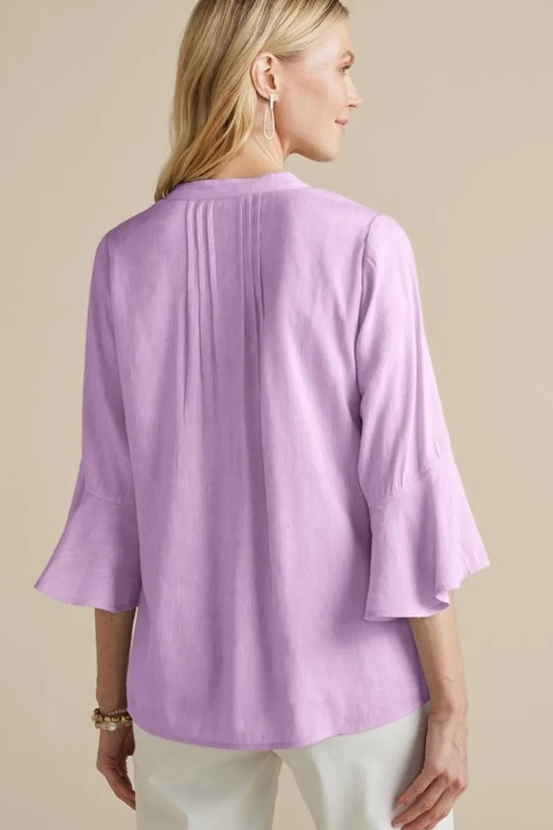 Blusa Casual Raisa en Mezcla de Lino - Tops-Soft Surroundings en Tonos Azul Campanilla