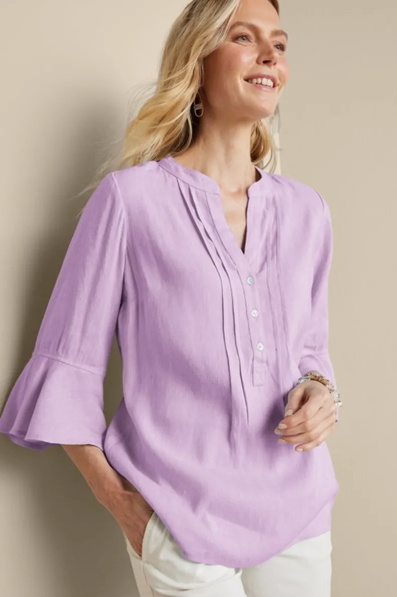 Blusa Casual Raisa en Mezcla de Lino - Tops-Soft Surroundings en Tonos Azul Campanilla