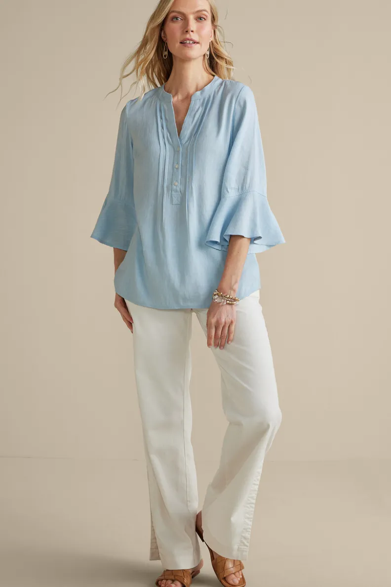 Blusa Casual Raisa en Mezcla de Lino - Tops-Soft Surroundings en Tonos Azul Campanilla