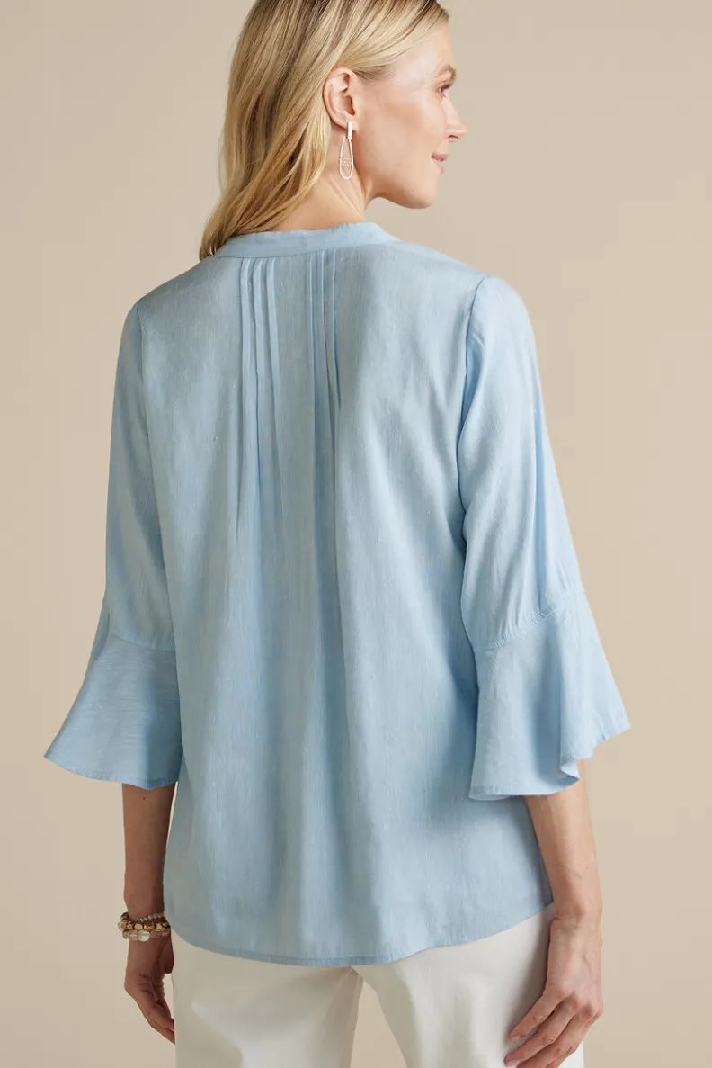 Blusa Casual Raisa en Mezcla de Lino - Tops-Soft Surroundings en Tonos Azul Campanilla