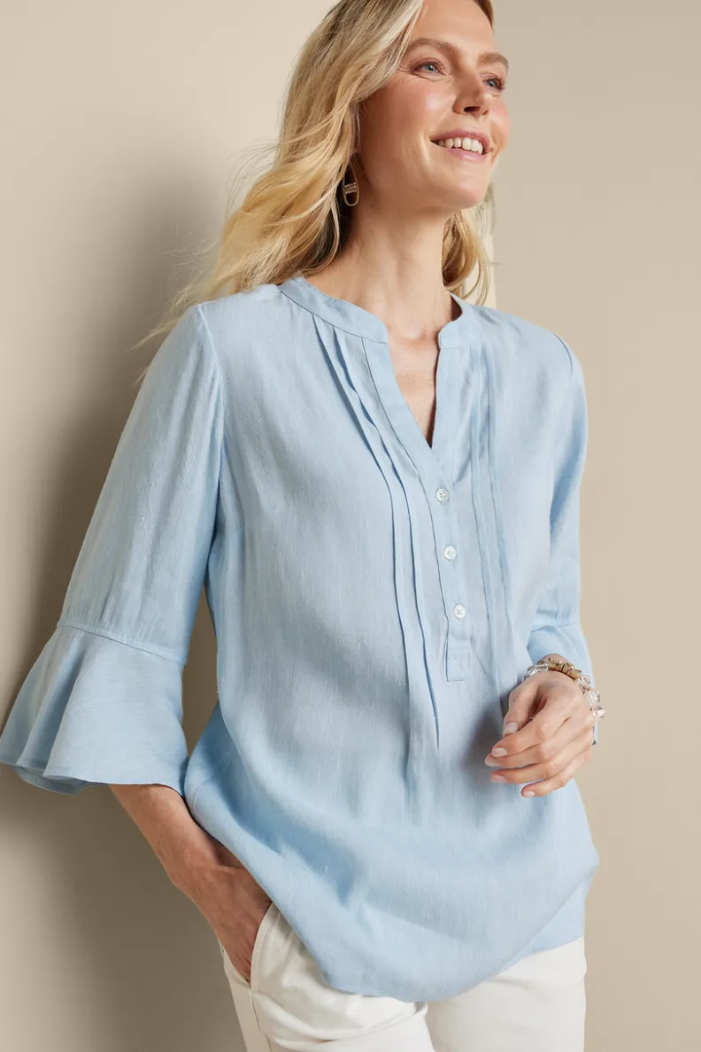 Blusa Casual Raisa en Mezcla de Lino - Tops-Soft Surroundings en Tonos Azul Campanilla