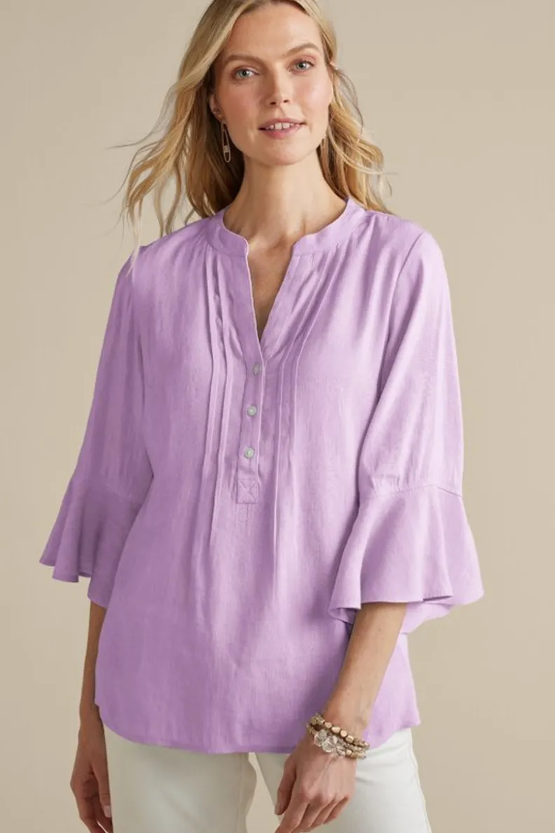 Blusa Casual Raisa en Mezcla de Lino - Tops-Soft Surroundings en Tonos Azul Campanilla