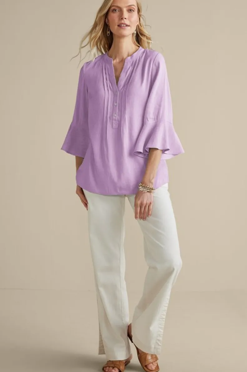 Blusa Casual Raisa en Mezcla de Lino - Tops-Soft Surroundings en Tonos Azul Campanilla