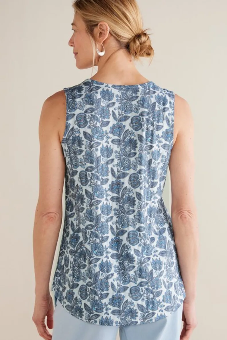 Camiseta Roxie de Soft Surroundings - Estampado floral bohemio con detalles de encaje en blanco hueso