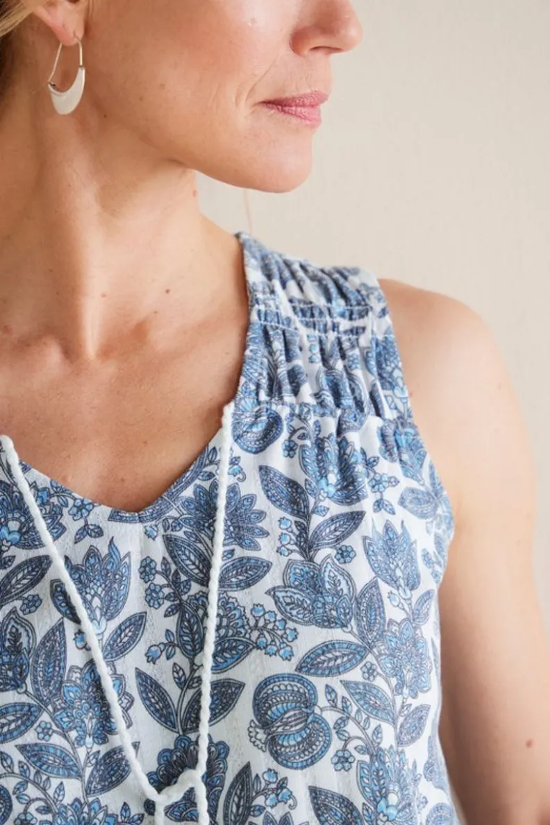 Camiseta Roxie de Soft Surroundings - Estampado floral bohemio con detalles de encaje en blanco hueso
