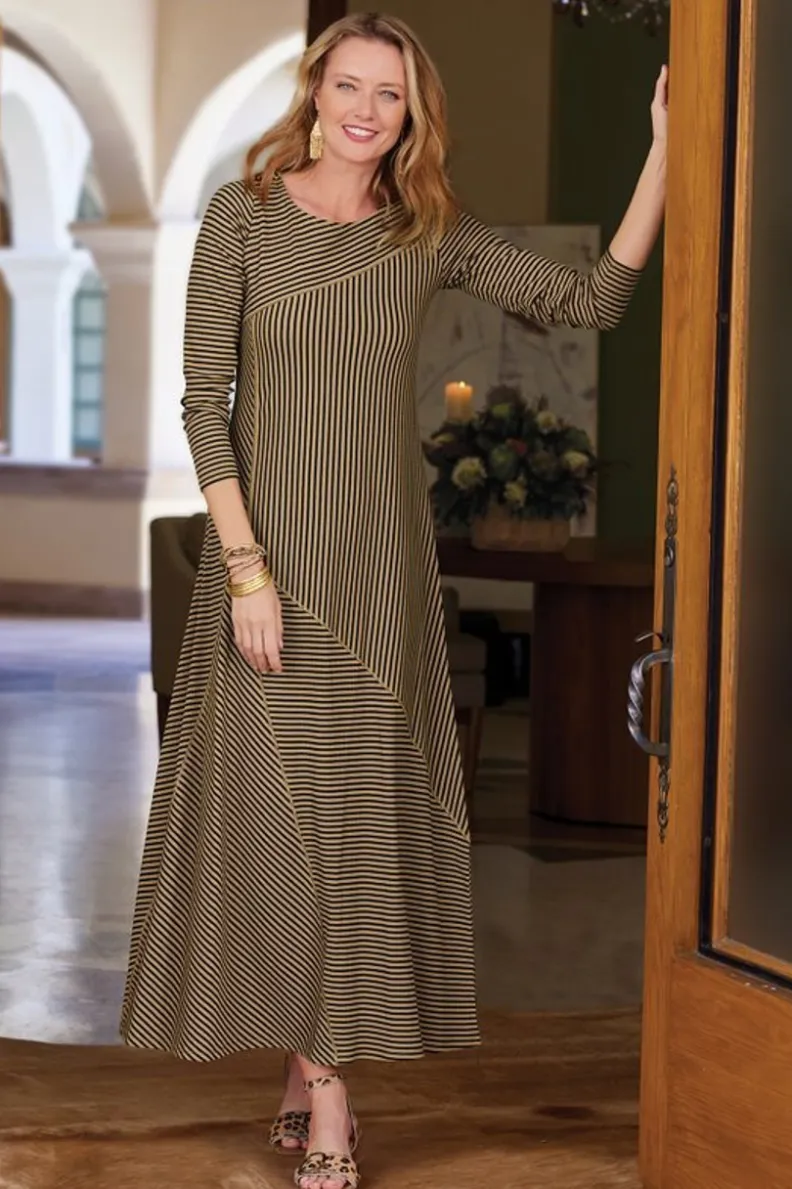 Vestido Ryley Otoño 2023 - Rayas Elegantes Marrón/Negro - Colección Soft Surroundings