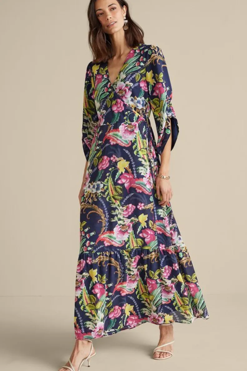 Vestido Largo Samantha de Soft Surroundings · Estampado Paisley en Azul Marino · Colección Primavera-Verano