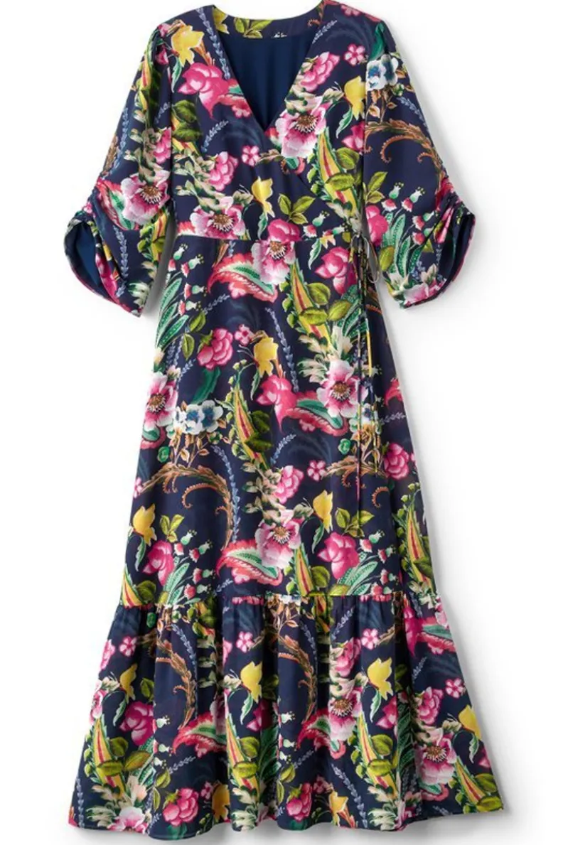 Vestido Largo Samantha de Soft Surroundings · Estampado Paisley en Azul Marino · Colección Primavera-Verano