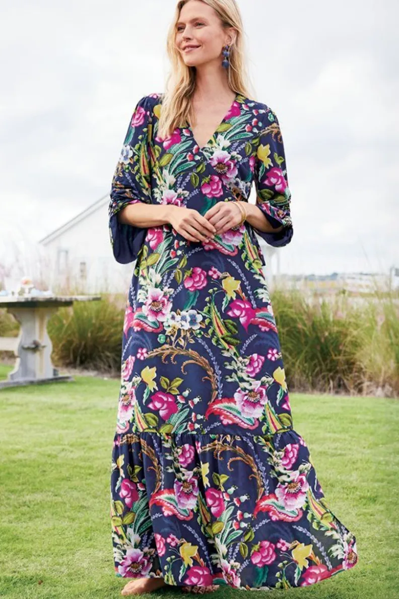 Vestido Largo Samantha de Soft Surroundings · Estampado Paisley en Azul Marino · Colección Primavera-Verano