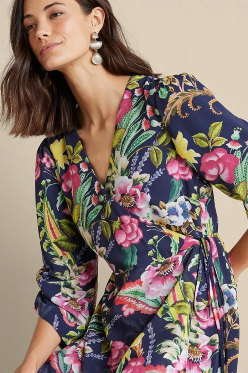 Vestido Largo Samantha de Soft Surroundings · Estampado Paisley en Azul Marino · Colección Primavera-Verano