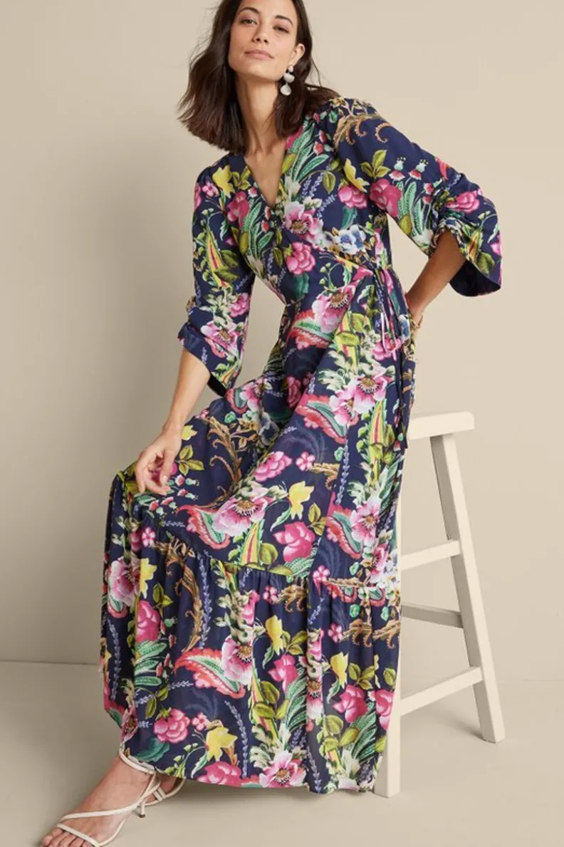 Vestido Largo Samantha de Soft Surroundings · Estampado Paisley en Azul Marino · Colección Primavera-Verano