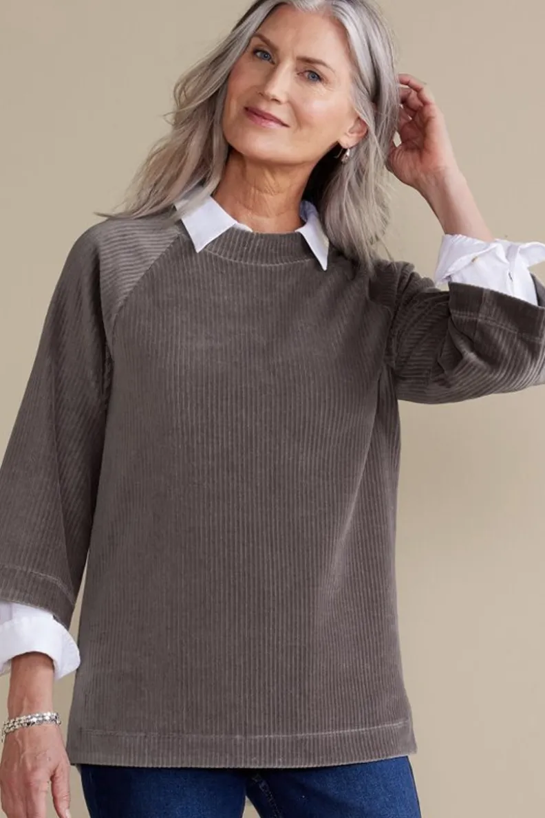Suéter acanalado Samina de Tops Soft Surroundings - Gris costero abrigado para looks casuales